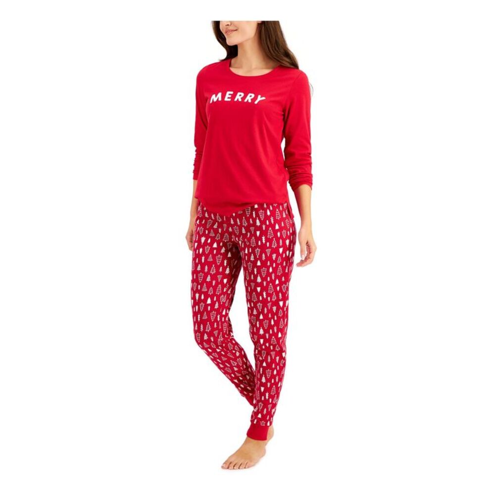 FAMILY PJs Womens Merry Red Long Sleeve Top Cuffed Pants Pajamas Plus XXL